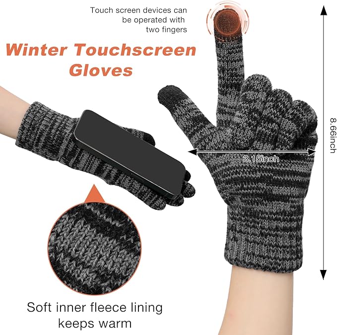 Tavaleu Womens Winter Beanie Hat Scarf Gloves Set, Pom Pom Beanie Warm Knit Scarf Touchscreen Gloves for Cold Weather
