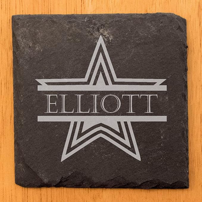 Shining Stars: Personalized Slate Coasters with Name and Star - Square Slate - Set of 5