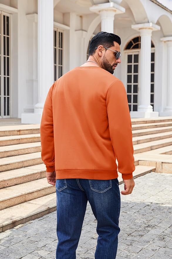 Boladeci Men's Full Sherpa Lined Crewneck Sweatshirts Heavy-weight Fleece Pullover Thick Thermal Long Sleeve Cotton