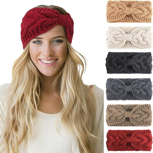 DRESHOW Winter Knit Chunky Headbands for Women Crochet Turban Knitted Ear Warmer Fashion Head Wrap 6 Pack