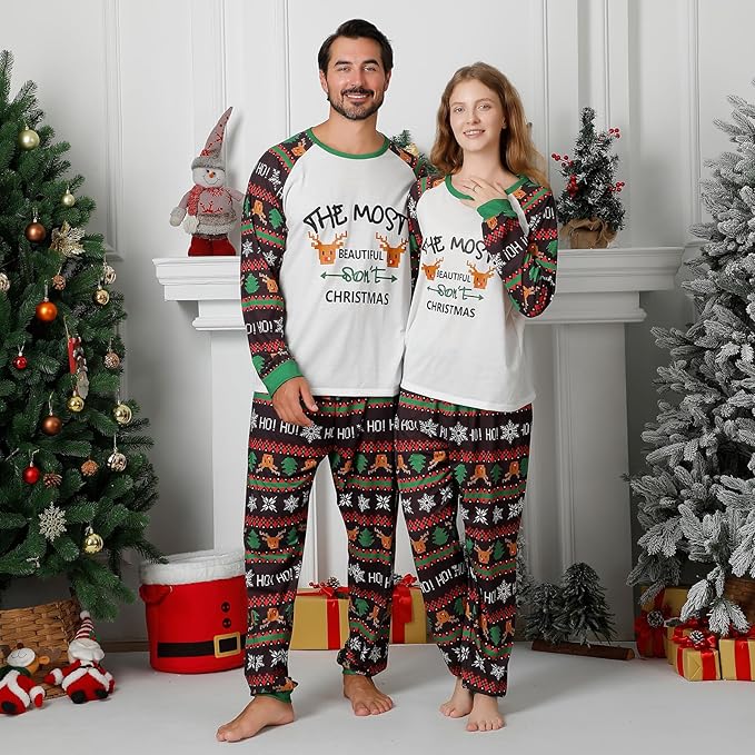 PYAEAS Matching Family Pajamas Sets Christmas PJ's Jammies Holiday Sleepwear Loungewear for Adult Women Men Xmas Outfits