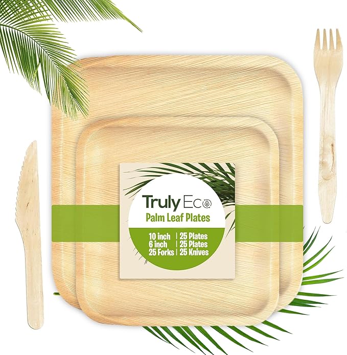 10”&6” Combo Square Palm Leaf Plates – Compostable, Biodegradable, Eco-Friendly – Like Bamboo Disposable Plates for Party, Wedding, Picnic – Sturdy, Heat Proof & Leak Proof