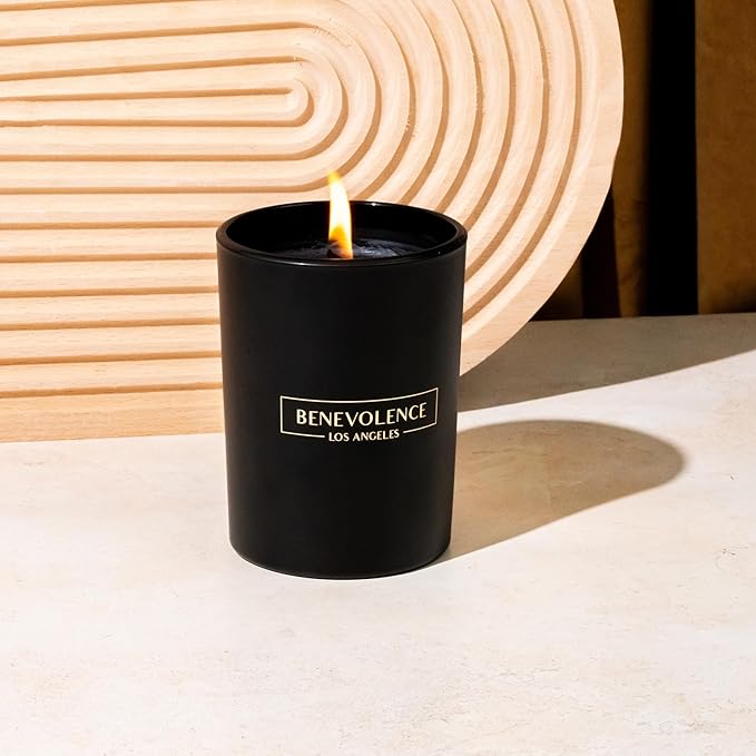 Benevolence LA Santal Scented Candle | Soy Christmas Candles, Black Candle for Home | Holiday Candles Gifts for Women and Men | Home Fragrance | Aromatherapy | Bathroom Freshener | 10oz