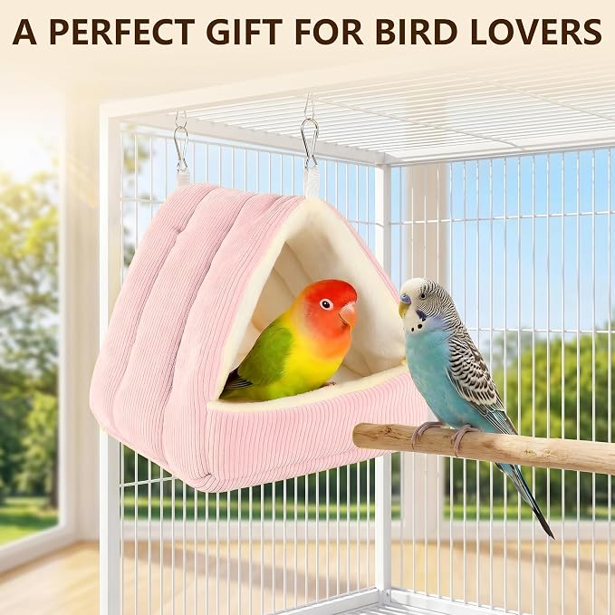 Small Winter Warm Plush Bird Nest Bed for Cage (Small, Pink) | Soft Hanging Bird Hammock Hideaway Hut for Budgies,Cockatiels,Parakeets,Small Medium Birds and Guinea Pig,Washable Bird Bed
