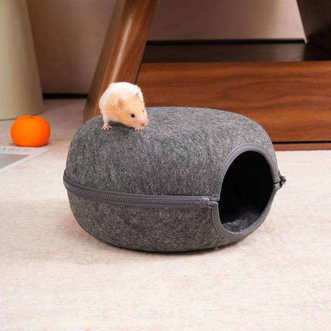 Guinea Pig Hideout, Double Function Guinea Pig Bed with Soft Cushions, Small Animal Cage Accessories for Guinea Pigs, Hamsters, Hedgehogs, and Ferrets (Dark Grey & Light Grey)