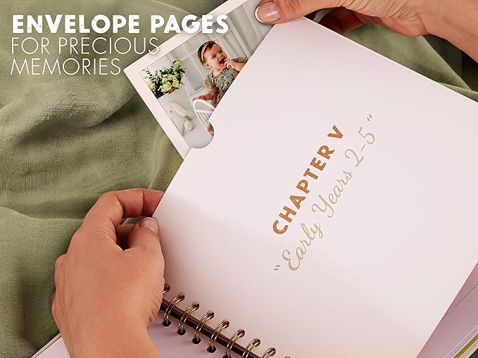 Keepsake Memory Book for Baby Boy or Girl First 5 Years, All-in-One Keepsake Box with Wax Seal Kit and Footprint Kit Included, Elegant Milestone Scrapbook Gift Set with Photo Album