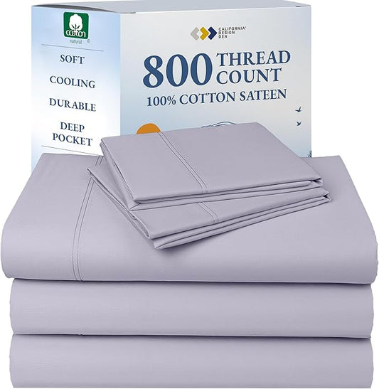 California Design Den 100% Cotton Sateen Split King Sheet Set - Luxury 800 Thread Count Bedding Set with Deep Pockets - Lavender