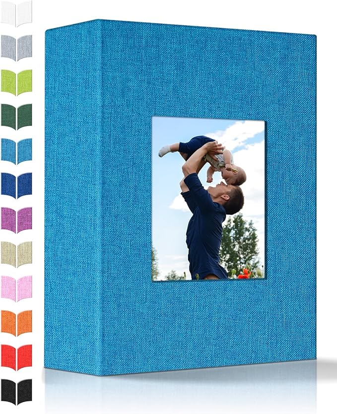 Photo Album 4x6 with 100 Pockets,Slip-in Picture Albums,Linen Cover Memory Book with Front Window,White Page Vertical Photo Book for Wedding,Family,Anniversare,Baby,Vacation