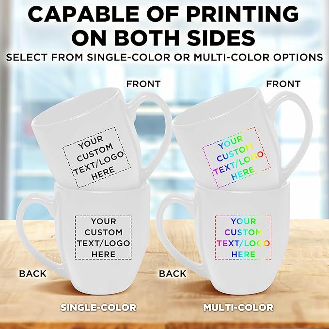 Custom Large Coffee Cups 16 oz. Set of 100, Personalized Bulk Pack - Perfect for Tea, Espresso, Cappuccino, Hot Cocoa - White