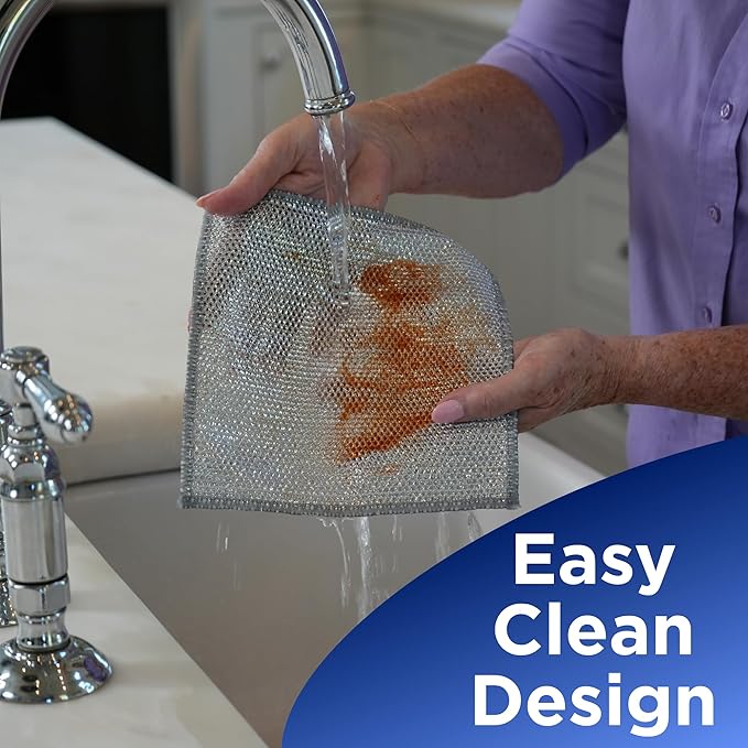 Mighty Mesh Pro Steel Mesh Cloths (8 Pack) with MagnaGrip Magnetic Storage | Powerful, Non-Scratch Kitchen Scrubber | Easy-Clean, Odor-Resistant Design for All Surfaces