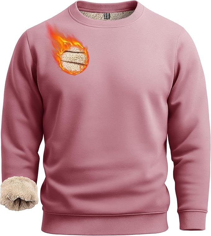 Boladeci Men's Full Sherpa Lined Crewneck Sweatshirts Heavy-weight Fleece Pullover Thick Thermal Long Sleeve Cotton