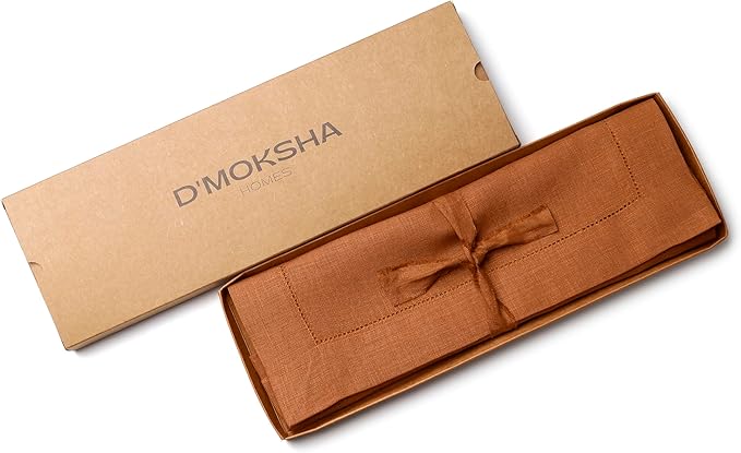 D'Moksha Homes Rust Linen Placemats Set of 4 - Classic Hemstitch Placemats 14 x 19 Inch - 100% Pure Linen Table Mats for Fall, Thanksgiving, Holiday - Handcrafted and Machine Washable