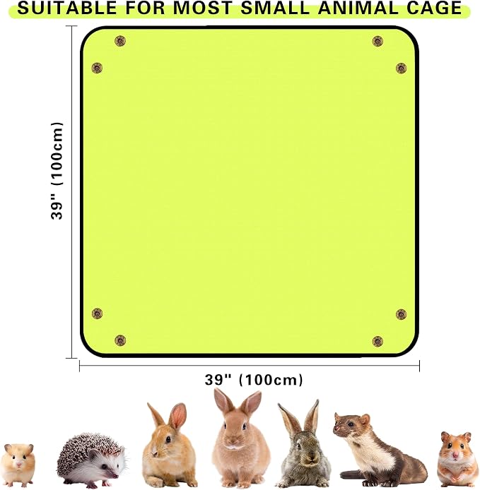 Waterproof Pet Playpen Mat, Reusable Cage Liner, Animals Habitat Protection | 1 Pack, 39"x39", Green Cage Liners for Hamsters, Ferrets, Guinea Pig, Rabbits, Bunny, Birds, and Other Small Animals