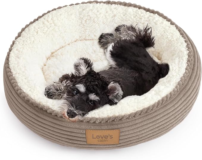 Love's cabin Round Donut Cat and Dog Cushion Bed, 24in Pet Bed for Small or Medium Dogs, Anti-Slip & Water-Resistant Bottom, Soft Durable Fabric Pet Beds, Washable Calming Cat Bed Khaki