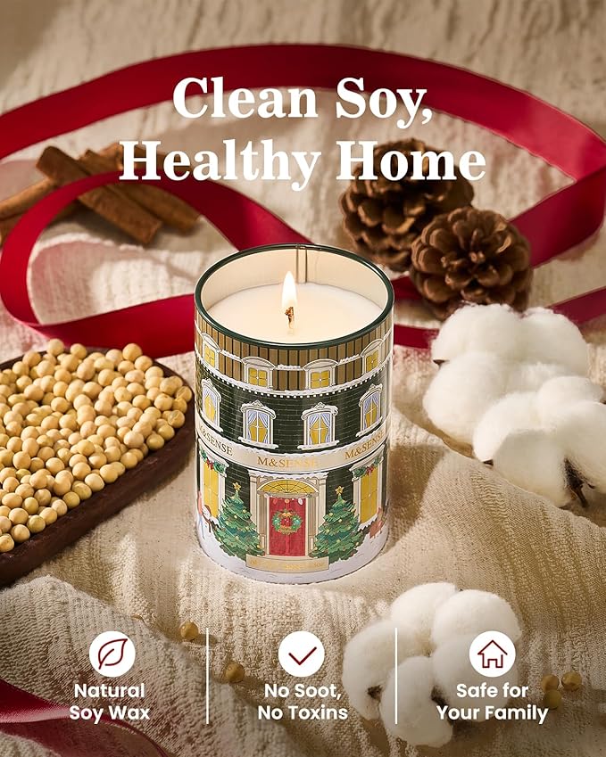 M&SENSE Christmas Tree Candles Pine Scented, Soy Wax 11.3oz 70 Hour Clean Burn Holiday Candles for Home, Winter Relaxing Aromatherapy Candle Gifts for Thanksgiving, Housewarming