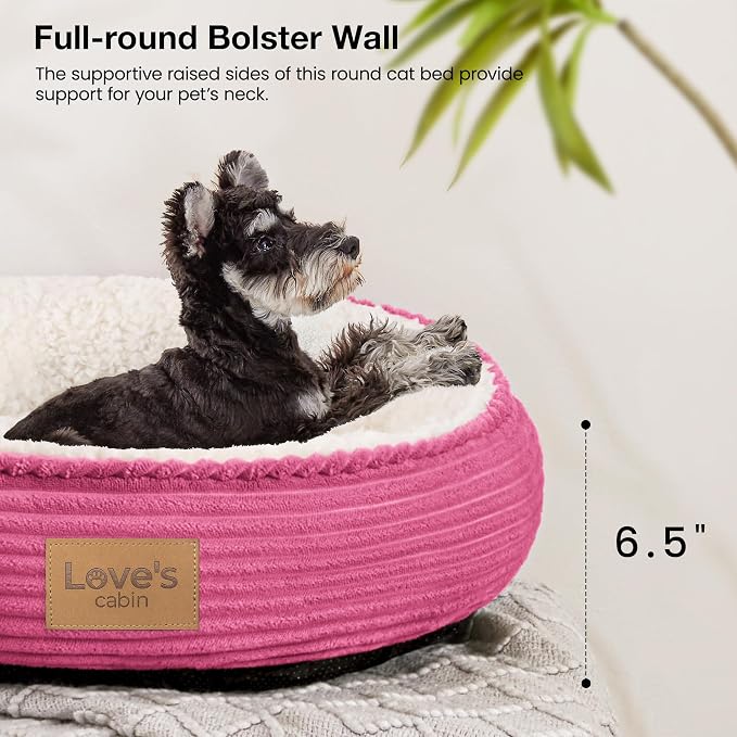 Love's cabin Round Donut Cat and Dog Cushion Bed, 24in Pet Bed for Small or Medium Dogs, Anti-Slip & Water-Resistant Bottom, Soft Durable Fabric Pet Beds, Washable Calming Cat Bed Hot Pink