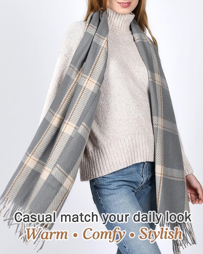FURTALK Winter Scarf for Women Shawl Soft Tassel Plaid Large Oversized Scarves Wraps
