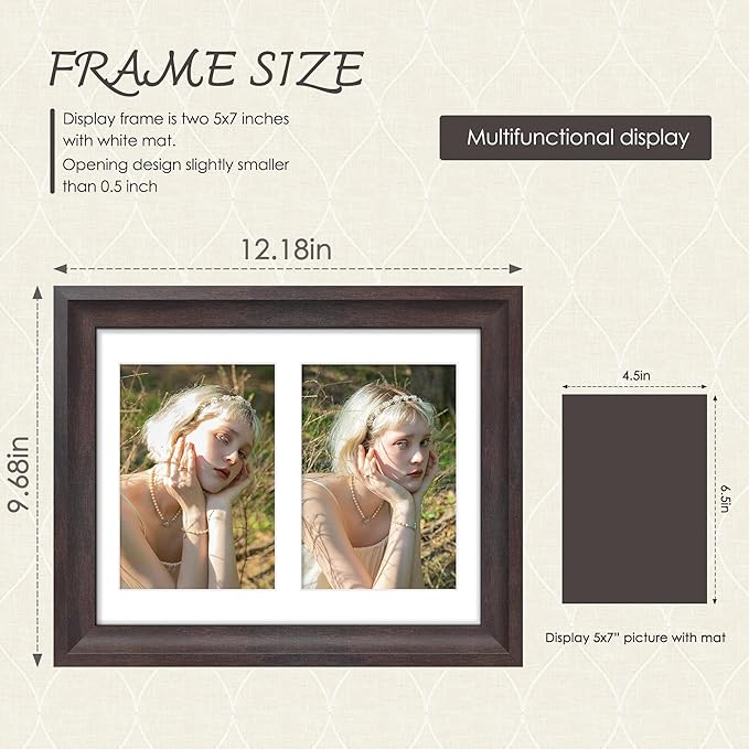 8.5x11 Picture Frame 5x7 Collage Picture Frame Displays Double 5x7 inch Photos or 8.5x11 Certificate (Without Mat) Wall Decor or Tabletop Walnut