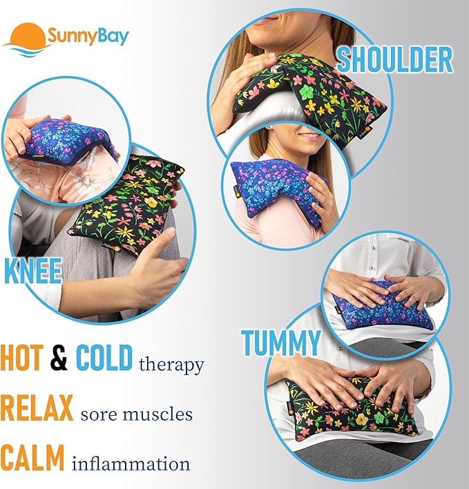 SunnyBay Small Microwave Heating Pad, Microwavable Versatile Cold/Heated Neck and Shoulder Wrap for Back Pain and More, Moist Heat Cotton-Fleece Pad, 6x11 Inches, Lilac and Green Flowers, Pack of 2