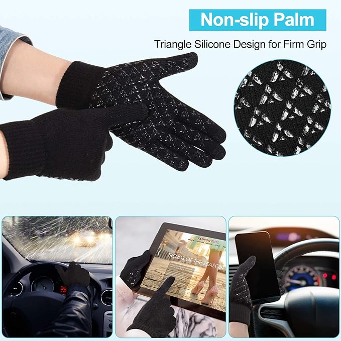 Winter Fleece Lined Beanie Hat Scarf Sock Touchscreen Gloves Set for Men Women