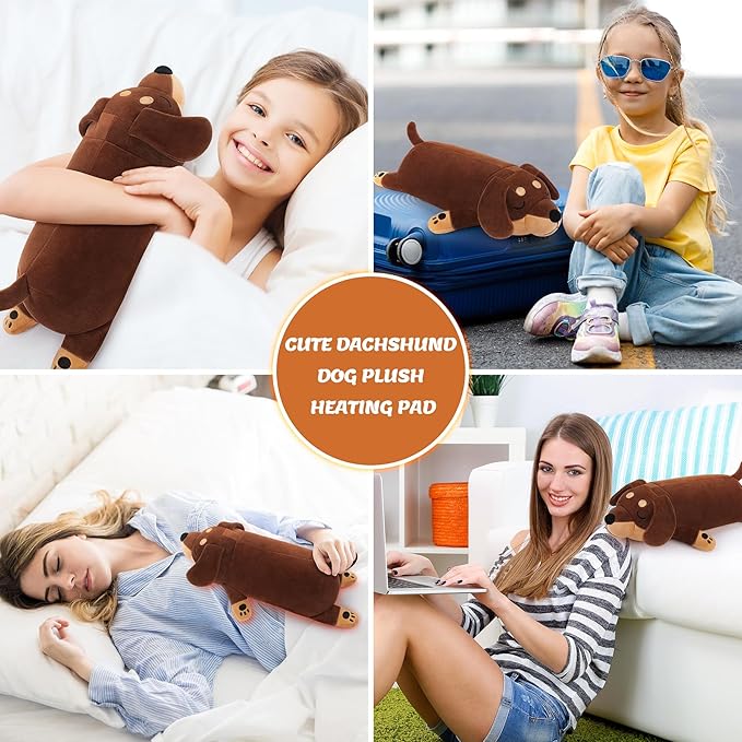 Weighted Dachshund Dog Microwavable Heating Pad-1.8lb Heating Pads for Cramps &Period Pain Relief for Women, Cuddly Heatable & Coolable Weighed Weiner Dog Stuffed Animals Heating Pads for Women Kids