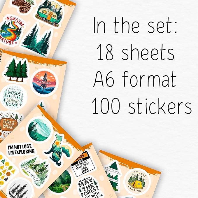 100Pcs Forest Stickers for Water Bottle, Woodland Stickers - Forest Party Supplies & Decorations - Woodland Gifts - Gift for Women & Men