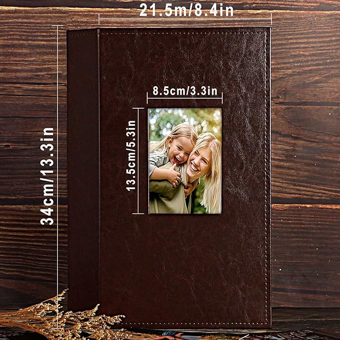 Ywlake Photo Album 4x6 300 Pockets, Leather Photo Albums Holds 300 Horizontal Only Pictures Brown