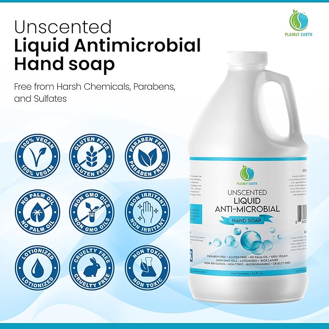 AntiMicrobial Hand Soap, 64 oz Bulk Refill - Antibacterial Hand Soap, Gentle, Moisturizing Hand Soap for Kitchen and Bathroom - Unscented