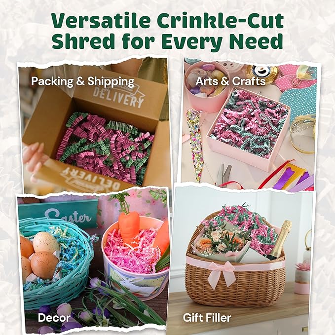 USA Made Crinkle Cut Paper Shred Filler Great for Shipping Packages, Gift Wrap, Basket Filling and All Other Occasions 8 oz Easter