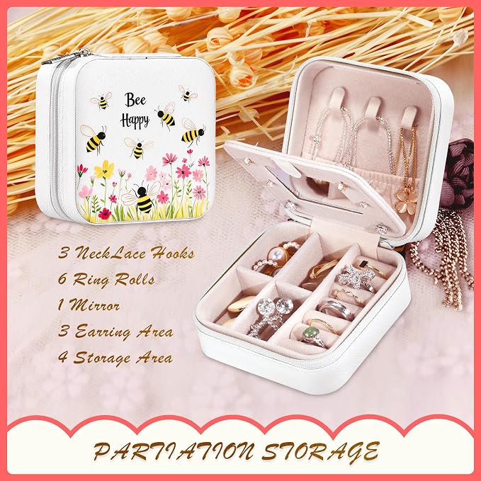 Bee Jewelry Box, Gifts For Women Teens Girls, Bumble Bee Lovers Themed Stuff Items Accessories Things Merchandise Decor Merch, Travel Ring Earrings Necklace Organizer Holder!