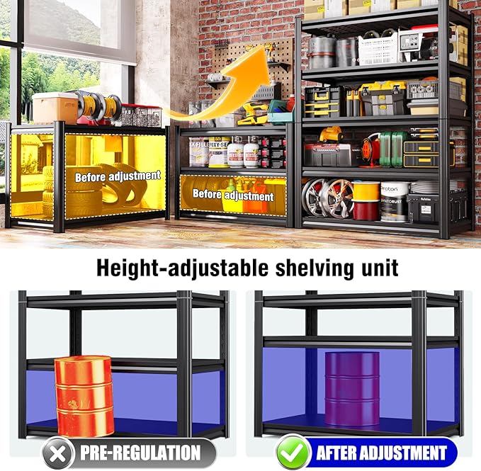 3Pack Garage Shelving 5-Tier Heavy-Duty Steel Storage Shelving Unit Adjustable Boltless Rack, 2500 lbs Capacity – Durable Organizer for Garage, Kitchen, Basement & Workshop 71”x46”x17.7” Black