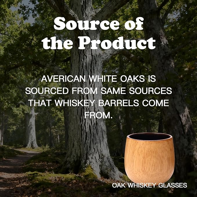 Oak Charred Whiskey Glass - Handcrafted Premium Oak Whiskey Tumbler, Unbreakable Old Fashioned Glass, Unique Wooden Bourbon Drinking Glass for Men