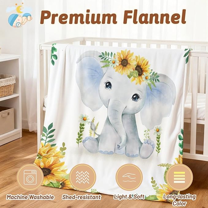 Baby Blankets with Name Sunflower Elephant, Customized Blankets for Newborn Baby, for Boys & Girls, 30"x40"