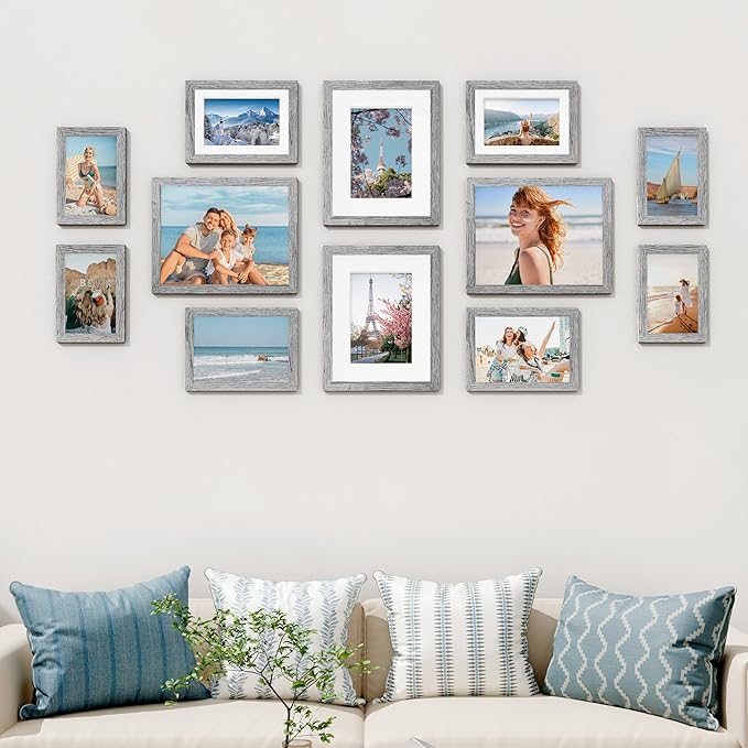 Vittanly 12 Pack Picture Frames Collage Wall Decor for Mounting or Tabletop Display, Gallery Wall Frame Set for Family, Multi Sizes Including 4pcs 8x10, 4pcs 5x7, 4pcs 4x6, Grey