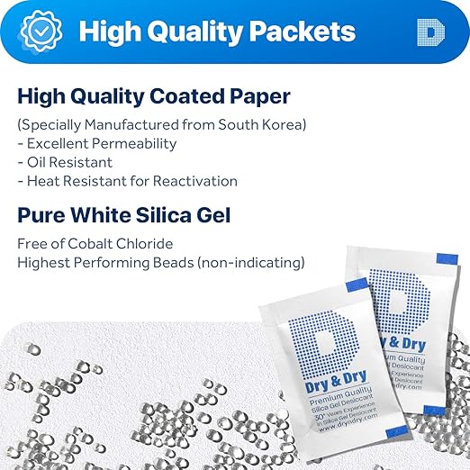 Dry & Dry 2 Gram [500 Packets] Silica Gel Packets Desiccants, Silica Packets - Rechargeable Silica Gel Packs, Silica Gel Packets, Desiccants Packets, Silica Gel
