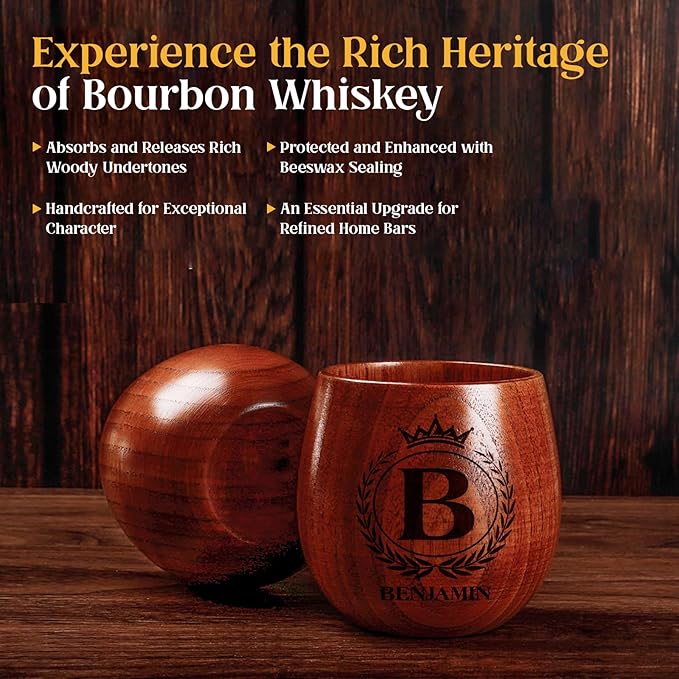 Personalized wooden whiskey glass with engraved name, custom engraved bourbon whiskey glass for men gift, dad, husband, brother