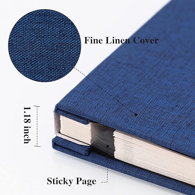 Vienrose Large Photo Album Self Adhesive for 4x6 8x10 Pictures Linen Scrapbook Album DIY 60 Blank Pages with A Metallic Pen