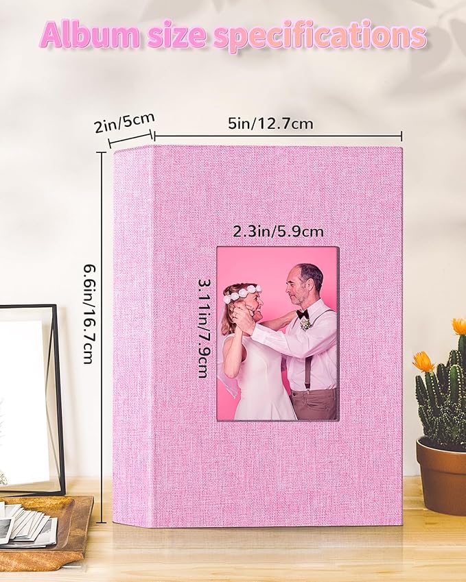 Photo Album 4x6 with 100 Pockets,Slip-in Picture Albums,Linen Cover Memory Book with Front Window,White Page Vertical Photo Book for Wedding,Family,Anniversare,Baby,Vacation