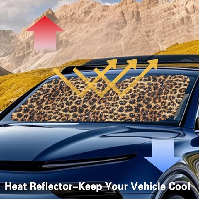 Golden Leopard Print Windshield Sun Shade Foldable Front Windshield Sun Shade for Heat Protection Car Accessories Keep Your Vehicle Cool
