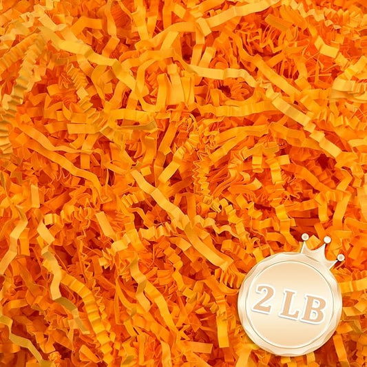 2 LB Fluorescent Orange Crinkle Cut Paper Shred Filler Great for Gift Wrapping, Basket Fillers, Birthday, Gift Wrapping, Anniversary, Halloween Thanksgiving Christmas Party Decor Filling Supplies