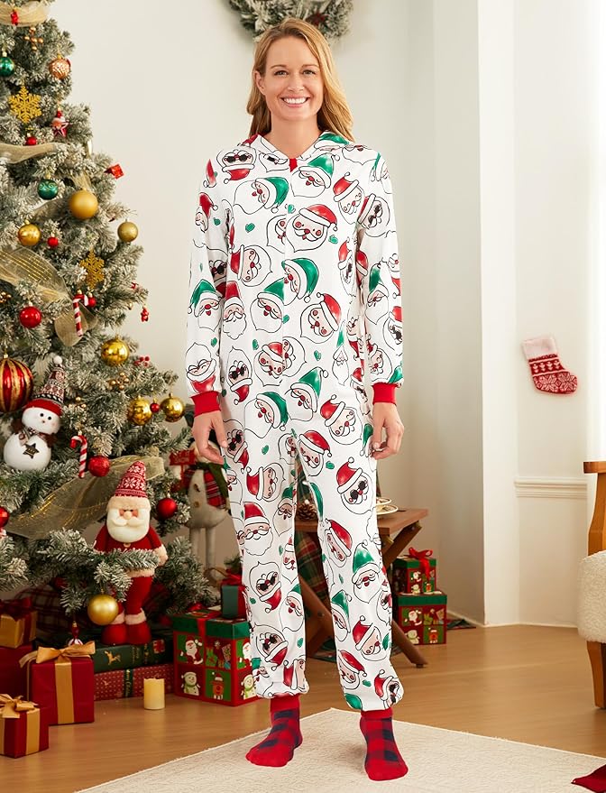 PATPAT Matching Family Christmas Onesie Pajamas – Holiday Hooded Jumpsuit Sleepwear PJs Couples Xmas Loungewear with Socks