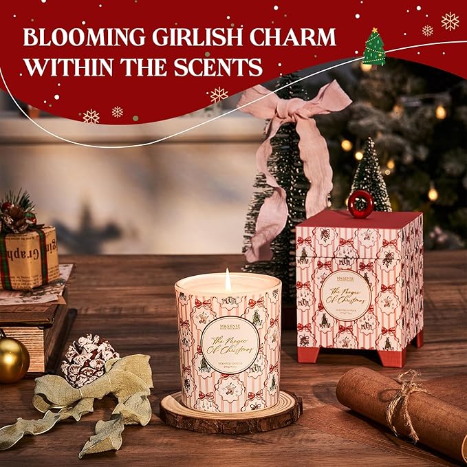 M&SENSE Christmas Holiday Candle - The Magic of Christmas Scent, 7.4 oz Soy Wax, Winter Scented Candle Gift for Women and Teen Girls