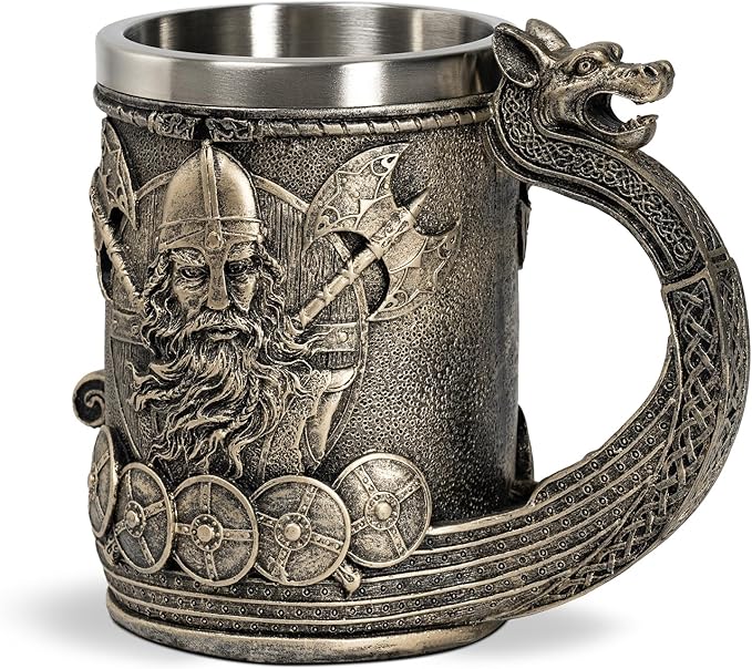 CHICVITA Viking Decor Beer Mug Coffee Cup with Dragon Handle, Viking Gifts for Men, Medieval Renaissance Decorations, 18 Oz