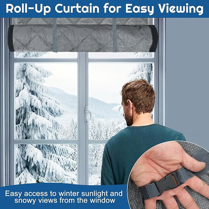 Window Insulation kit, 3-Layer Cotton Thermal Insulated Window Cover 47 Inch x 63 Inch Oxford Winter Window Covering Velcro Insulation Curtain for Cold Weather to Keep Warm (37inch X 80inch)