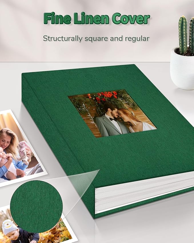 Photo Album 4x6 with 100 Pockets,Slip-in Picture Albums,Linen Cover Memory Book with Front Window,White Page Vertical Photo Book for Wedding,Family,Anniversare,Baby,Vacation