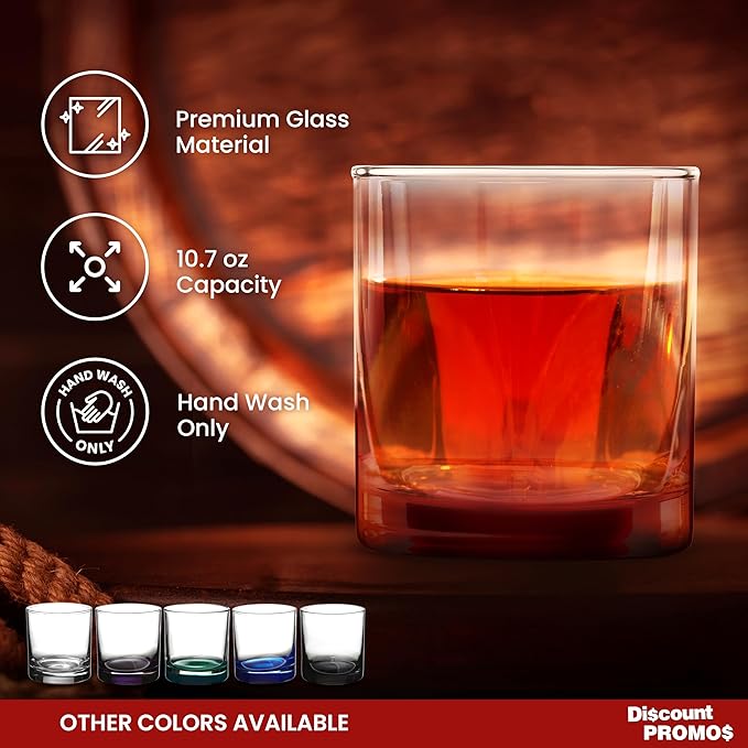DISCOUNT PROMOS Lexington Rocks Whiskey Glass 10.5 oz, Set of 12, Bulk Pack - Perfect for Scotch, Bourbon, Whiskey, Cocktail - Red