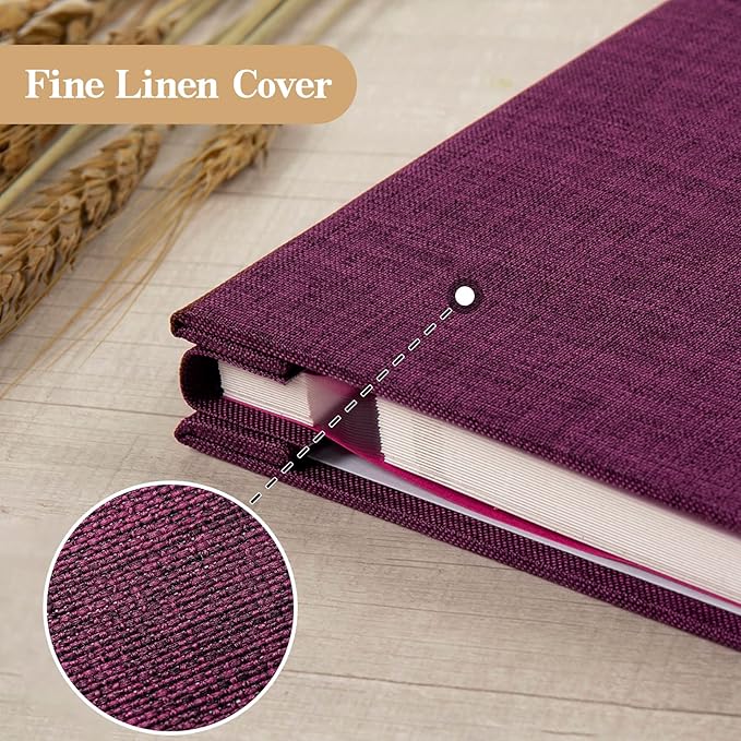 potricher Large Photo Album Self Adhesive 3x5 4x6 5x7 8x10 Pictures Linen Cover 40 Blank Pages Magnetic DIY Scrapbook Album with A Metallic Pen (Purple, 11x10.6 inch 40 Pages)