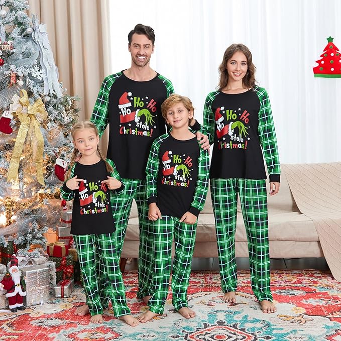 Christmas Family Pajamas Set Matching Holiday Plaid Sleepwear Set Reindeer/Tree Print Loungewear for Xmas Eve