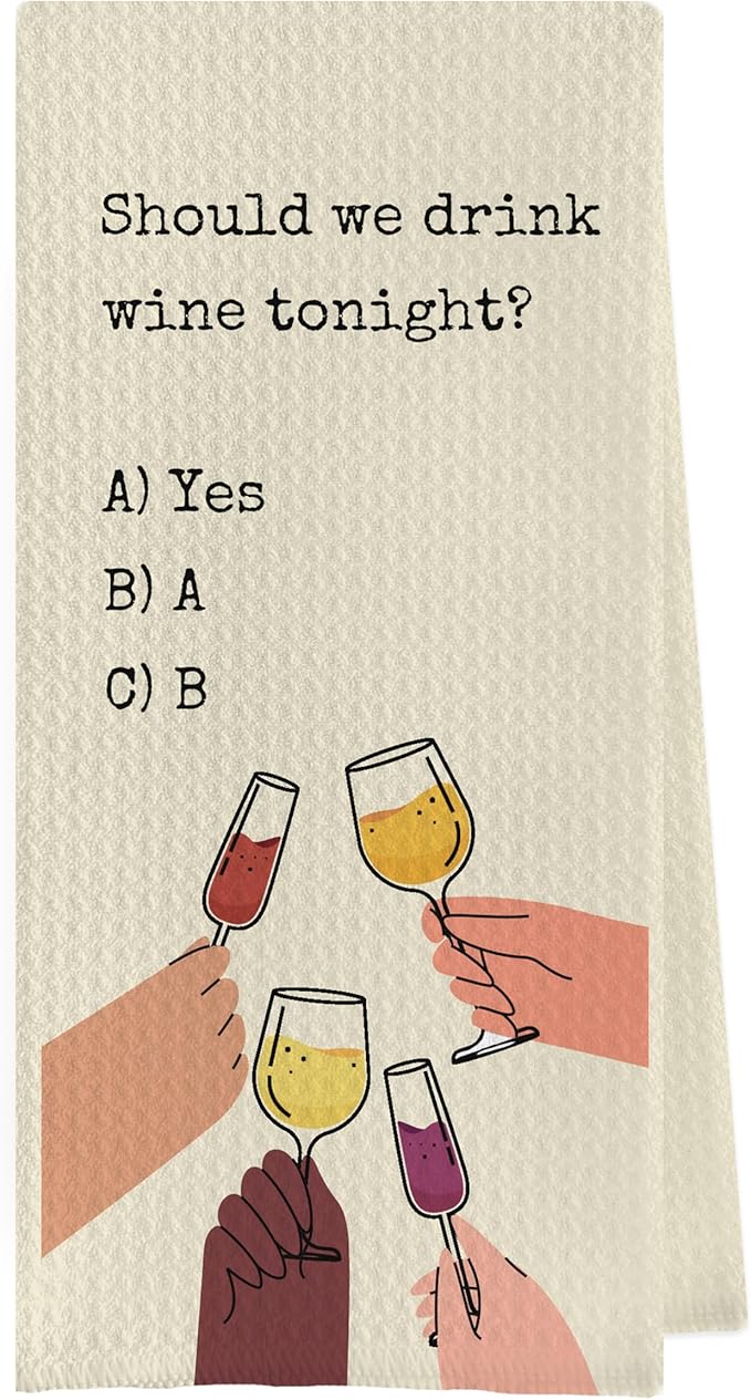 Wine Lovers Dish Towel - Funny Gifts Decorative Waffle Weave Kitchen Hand Towels for Women (1624 Inches)