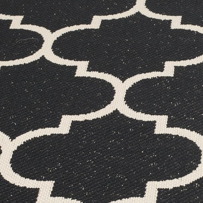 SAFAVIEH Washable Rug Outdoor Courtyard Collection - 4' x 5'7", Black & Beige, Non-Shedding & Easy Cleaning, Ideal for Patio, Backyard, Mudroom (CY6914-266)